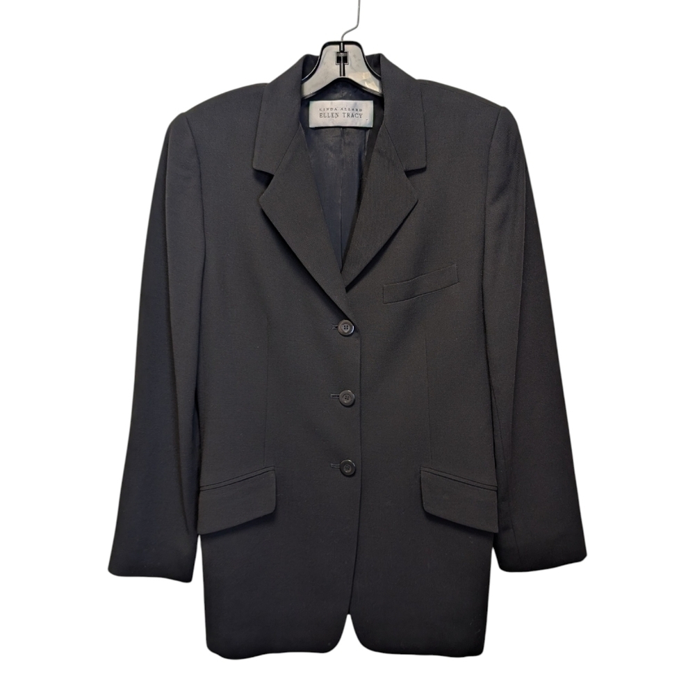 Linda Allard Ellen Tracy Black Wool Tailored Career Blazer Vintage